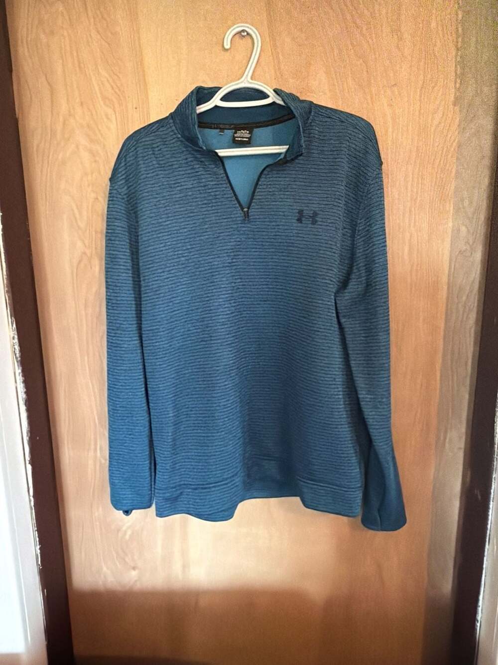Under Armour Storm 1/4 Zip Pullover Size Large Blue Striped Golf Fleece